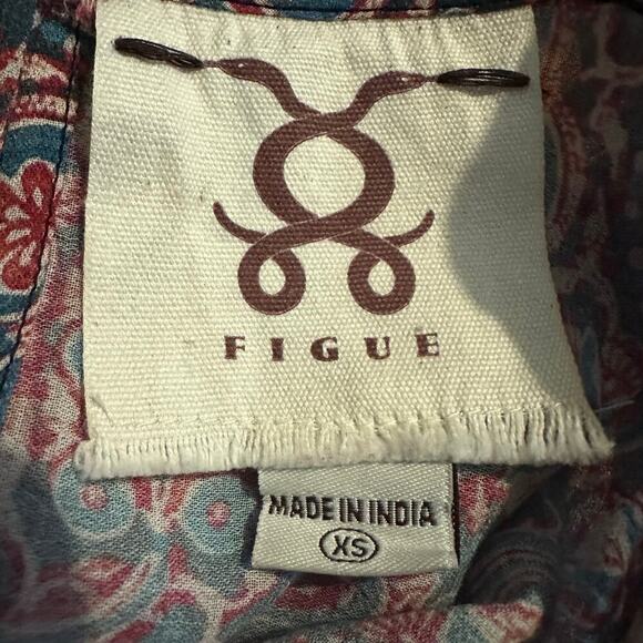 Figue bohemian unlined 3/4 sleeve multicolor print light weight dress XS cotton - Picture 7 of 10